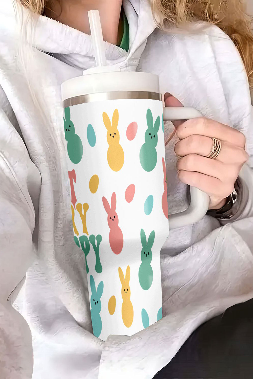 DONT WORRY BE HOPPY Bunny Print Thermal Tumbler 40oz