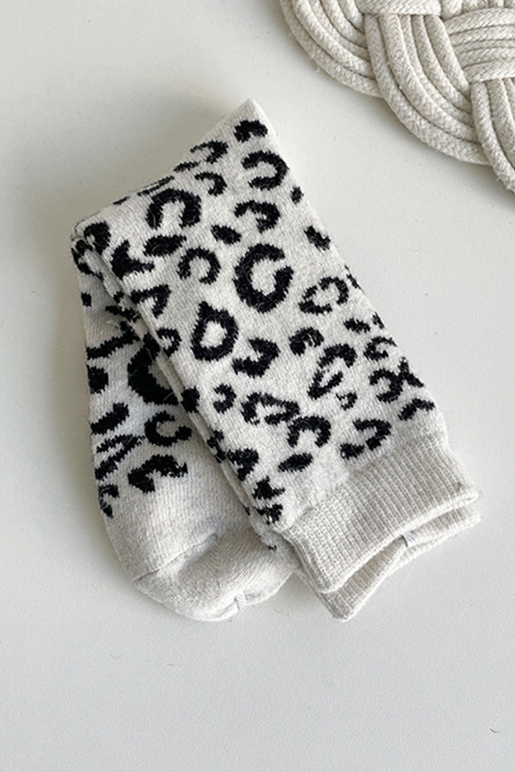 Leopard Rib-Knit Edge Tube Socks