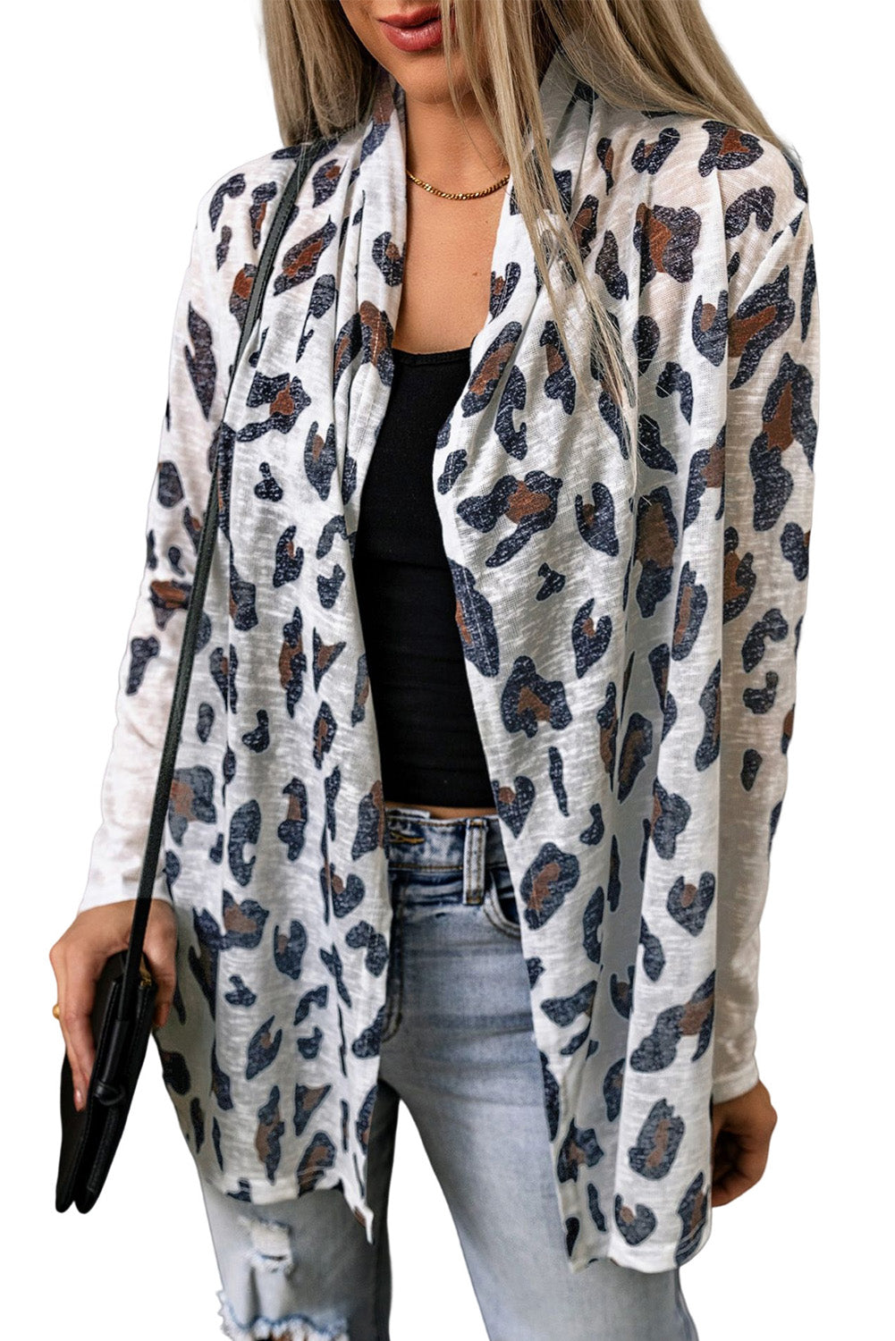 Cardigan for Women Print Open Vintage Leopard-Print