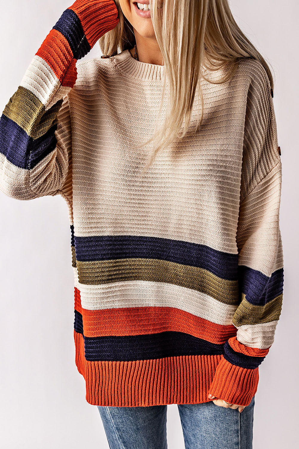Women's Sweater Featuring Dropped-Shoulder Striped