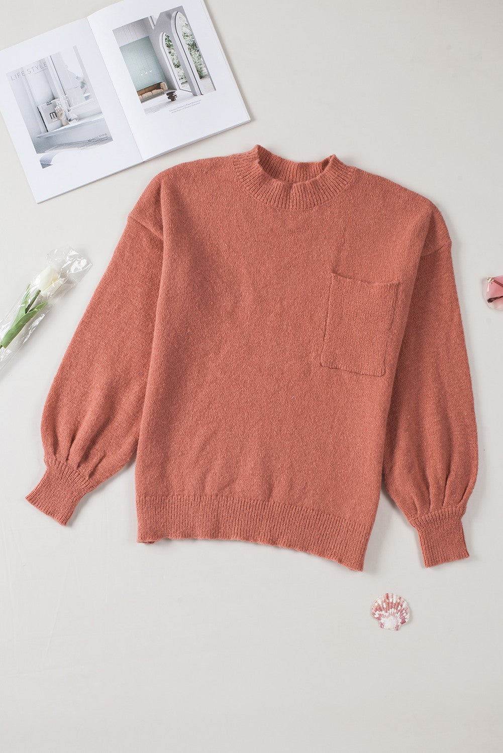 Women's Sweater Featuring Puffy Sleeve Pocket-Detail