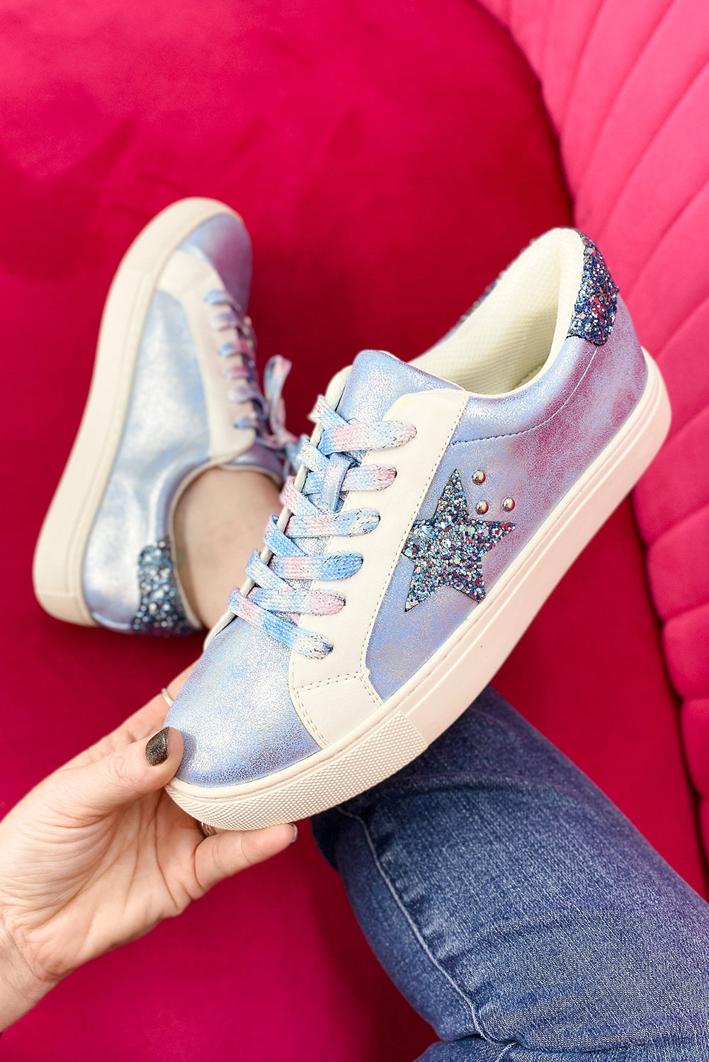 Patchwork Star Sequin Criss Cross Everyday Shoes