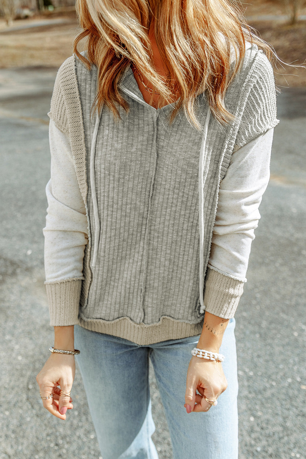 Women's Hoodie with Long-Sleeve Textured Knitted