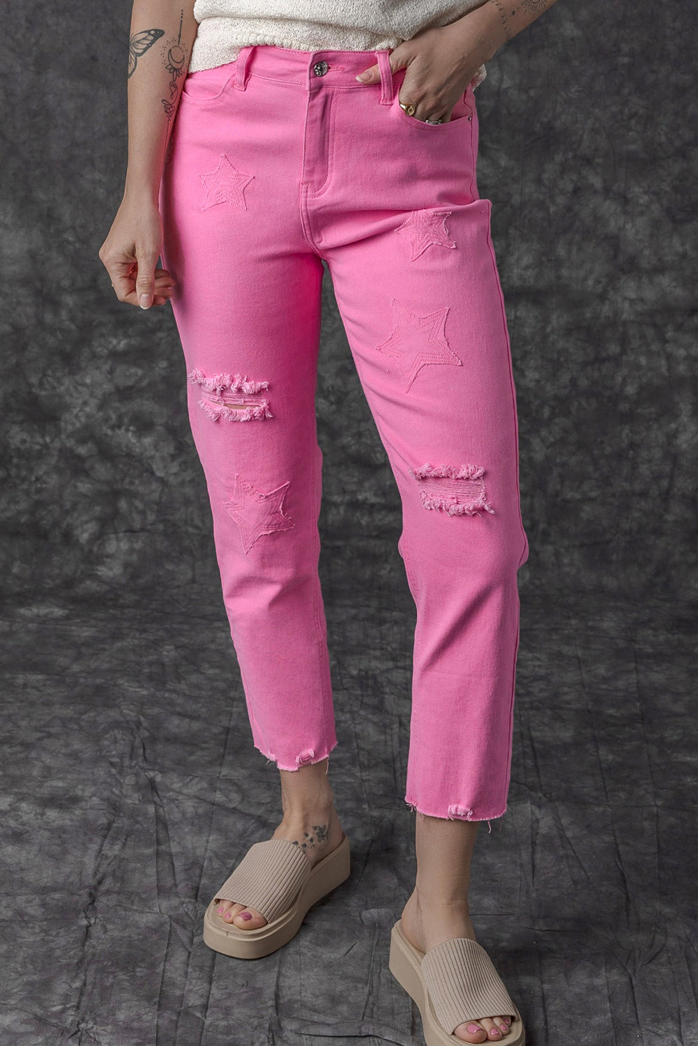 Women's Jeans Featuring Straight Leg Star Shape
