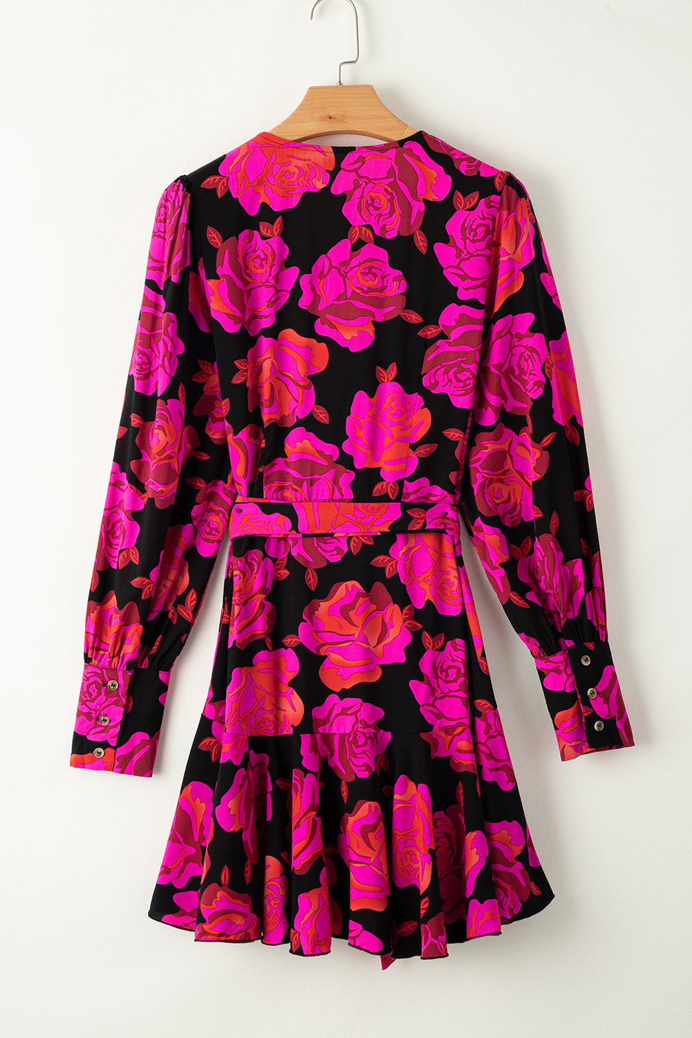 Dresses for Women Print V Neck Wrap Bishop Sleeve Ruffle-Trimmed Layered Mini Floral-Print