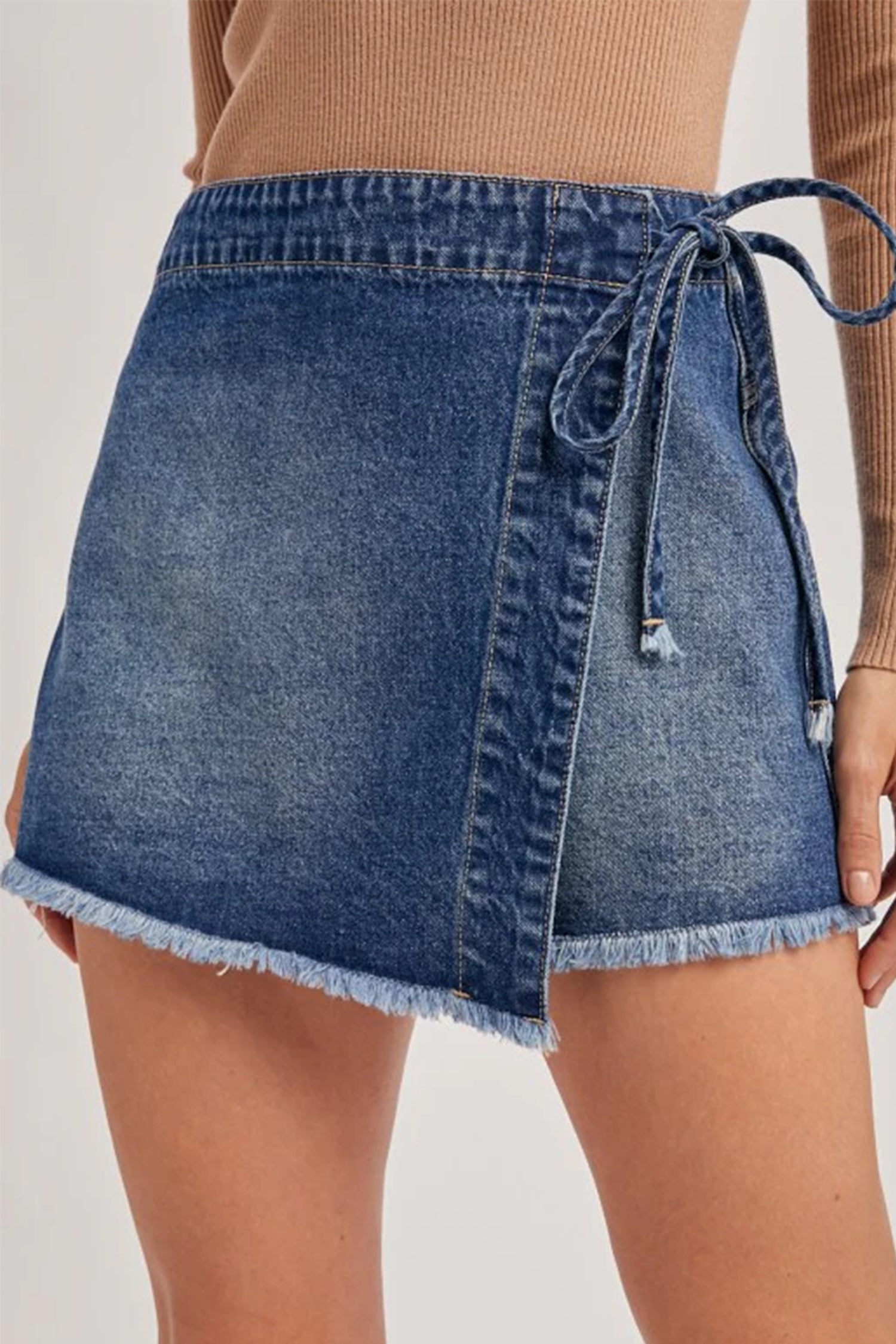 Wrapped Denim Tied Waist Skort in Ashleigh Blue