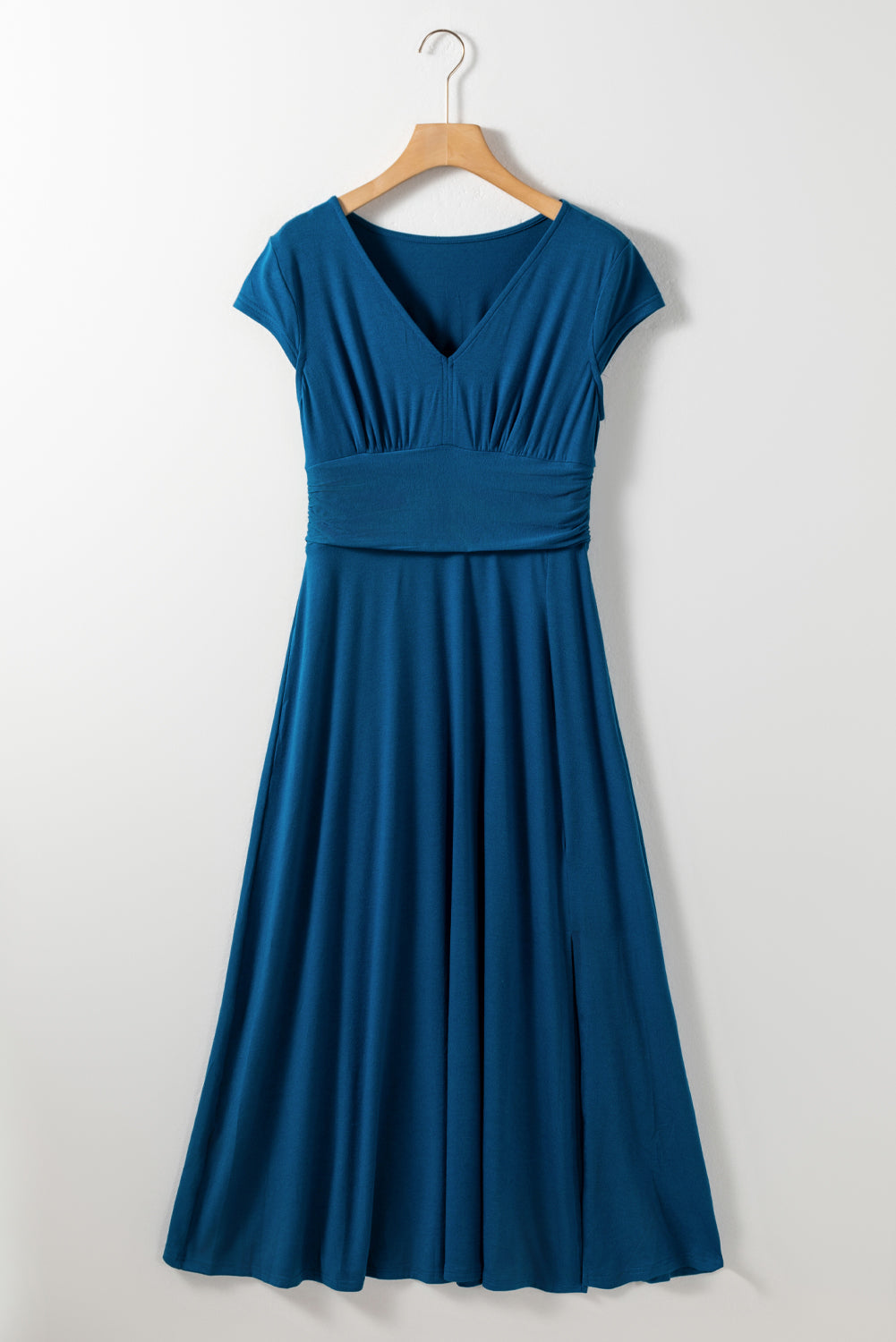Women's Maxi Dress Featuring Shirred High-Rise V Neck