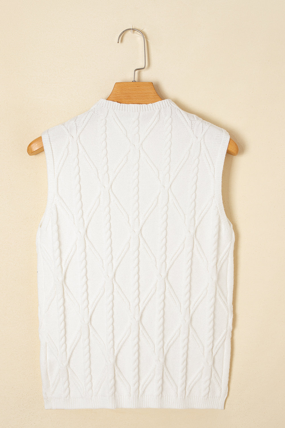 Polished White Pearled High Neck Textured Knit Knit Top Vest