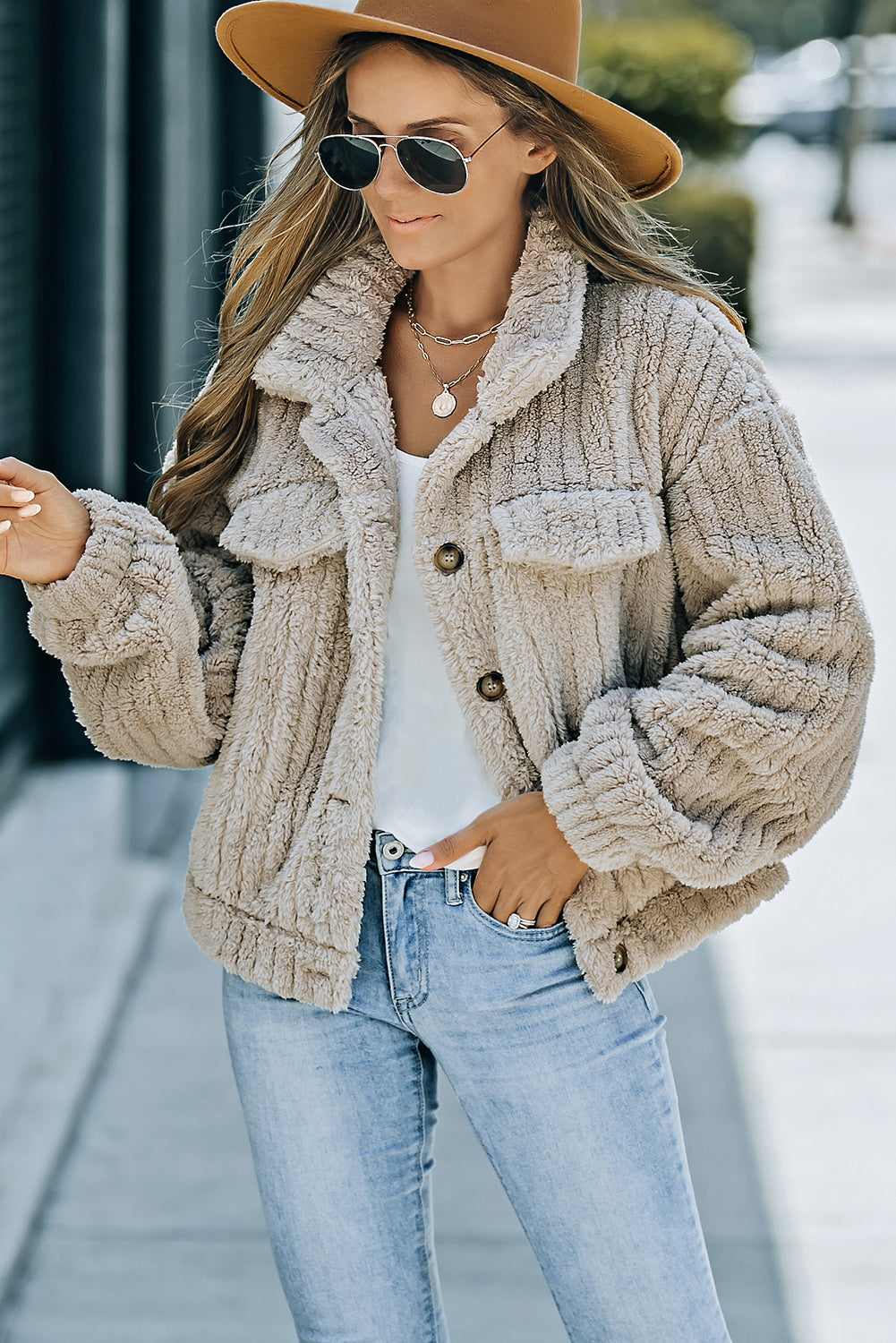Women's Button Plush Fleece Jacket