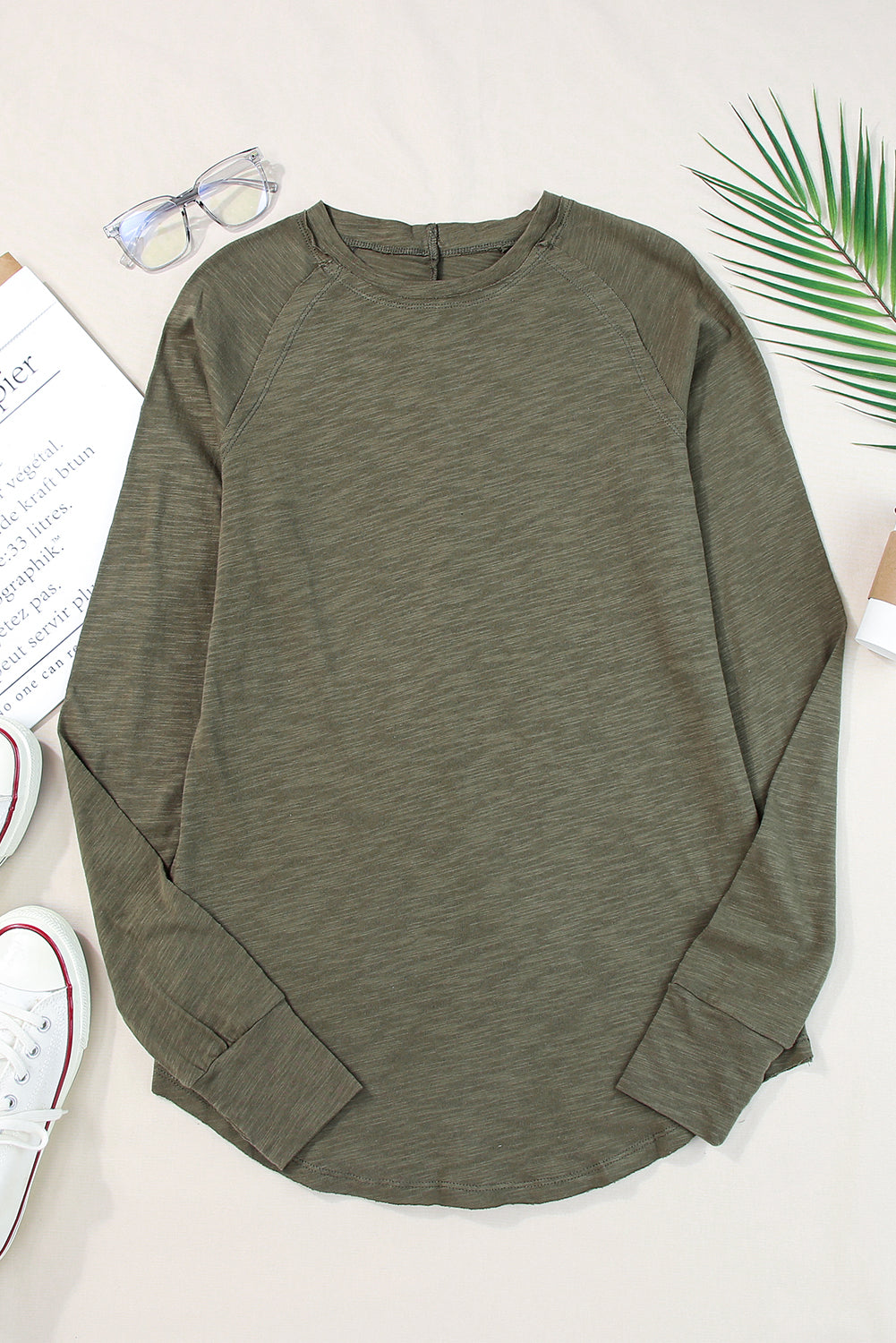 Women's Top Featuring Long-Sleeve Solid Crew Neck Everyday Style