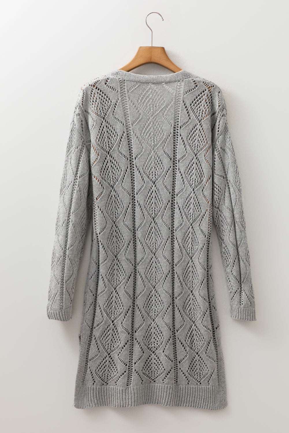 Hollow-out Knit Openwork Cotton Cardigan in Gray