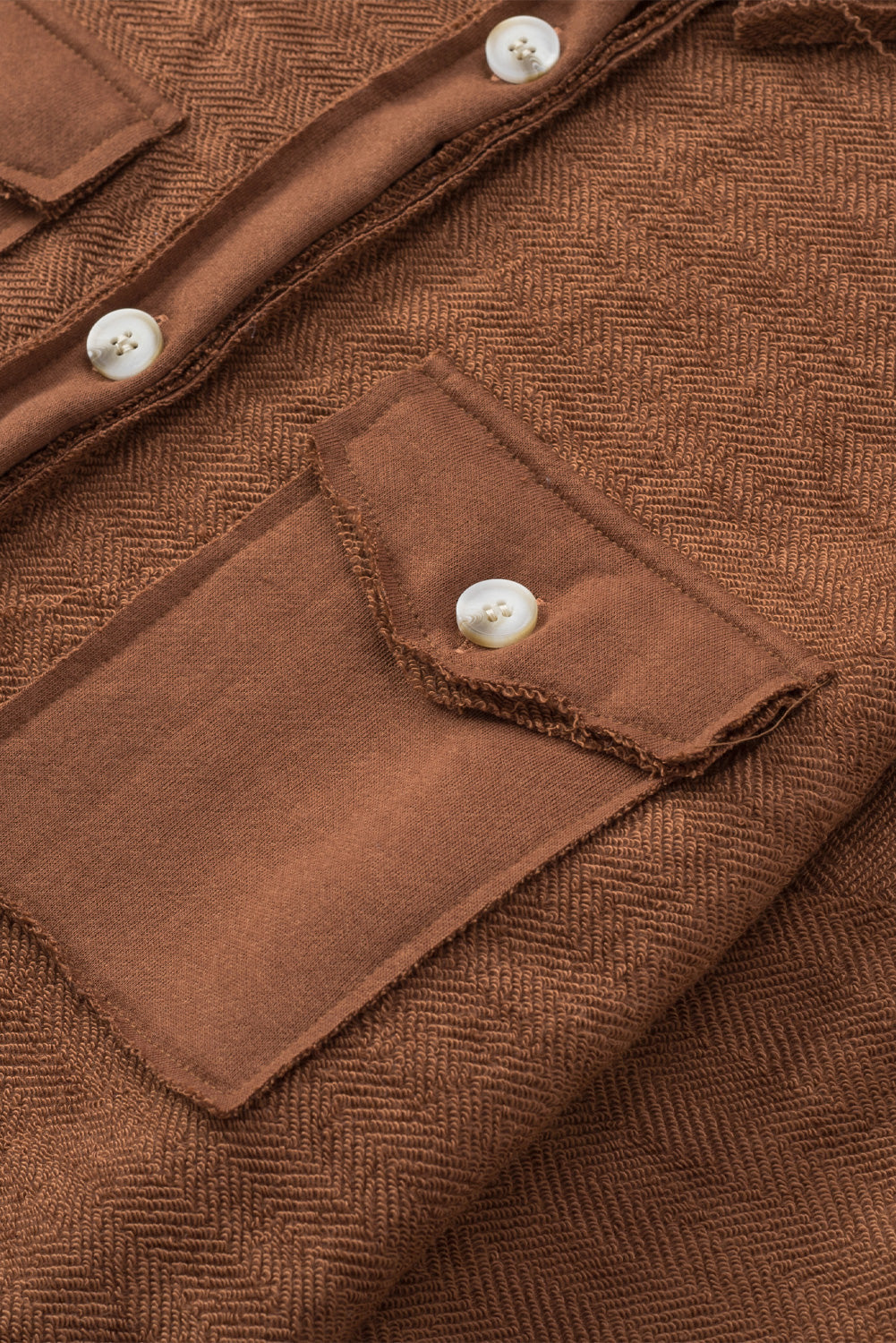 Women's Contrast Flap Pockets Brown Relaxed Shacket