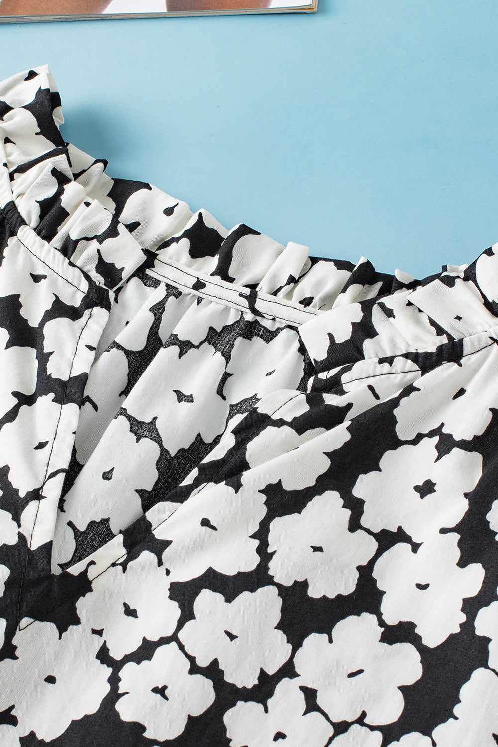 Women's Blouse Featuring Layered Ruffle-Trimmed Sleeve Floral-Print