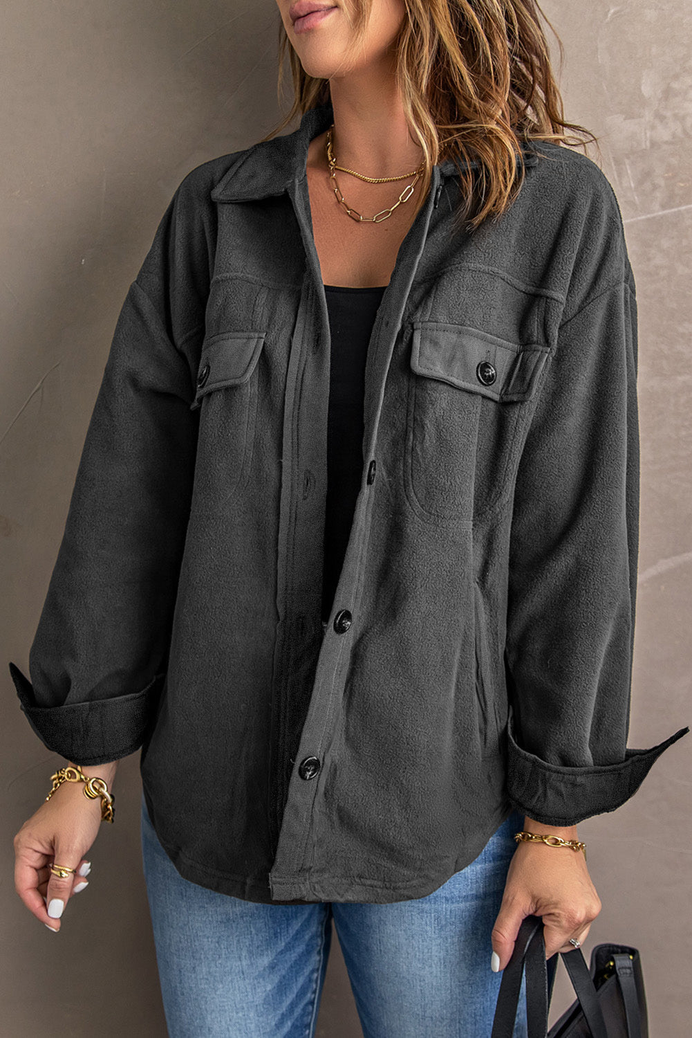 Women's Turn Down Collar Shirt Jacket