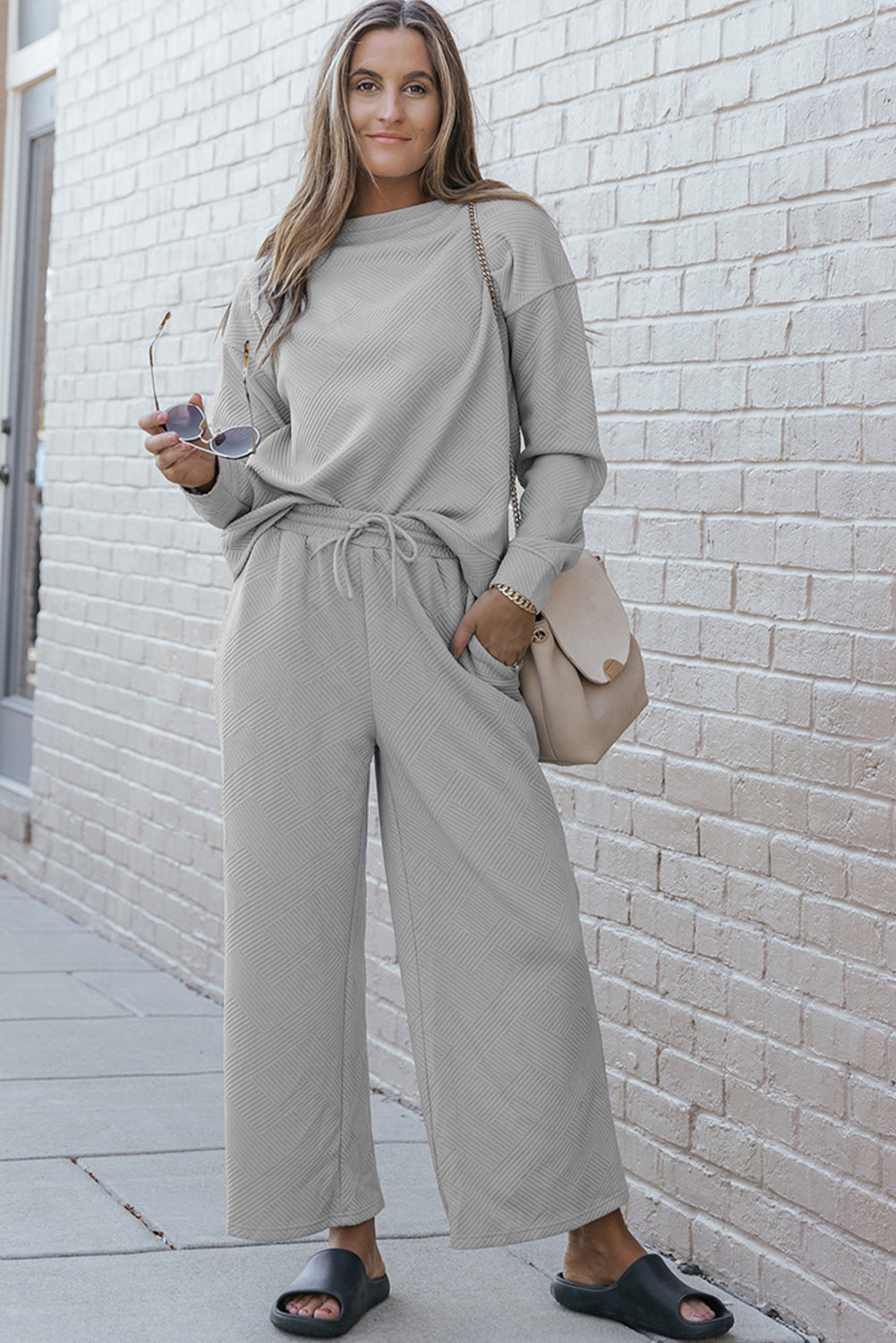 Women's Outfit Featuring Slouchy Ultra Loose Textured 2-Piece