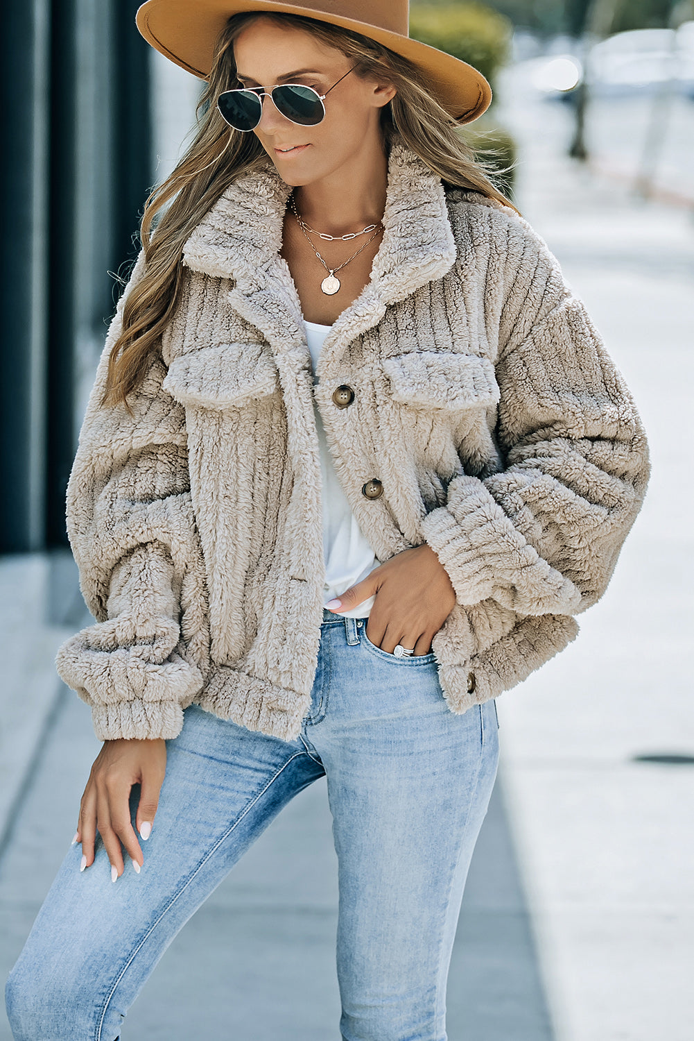 Women's Button Plush Fleece Jacket