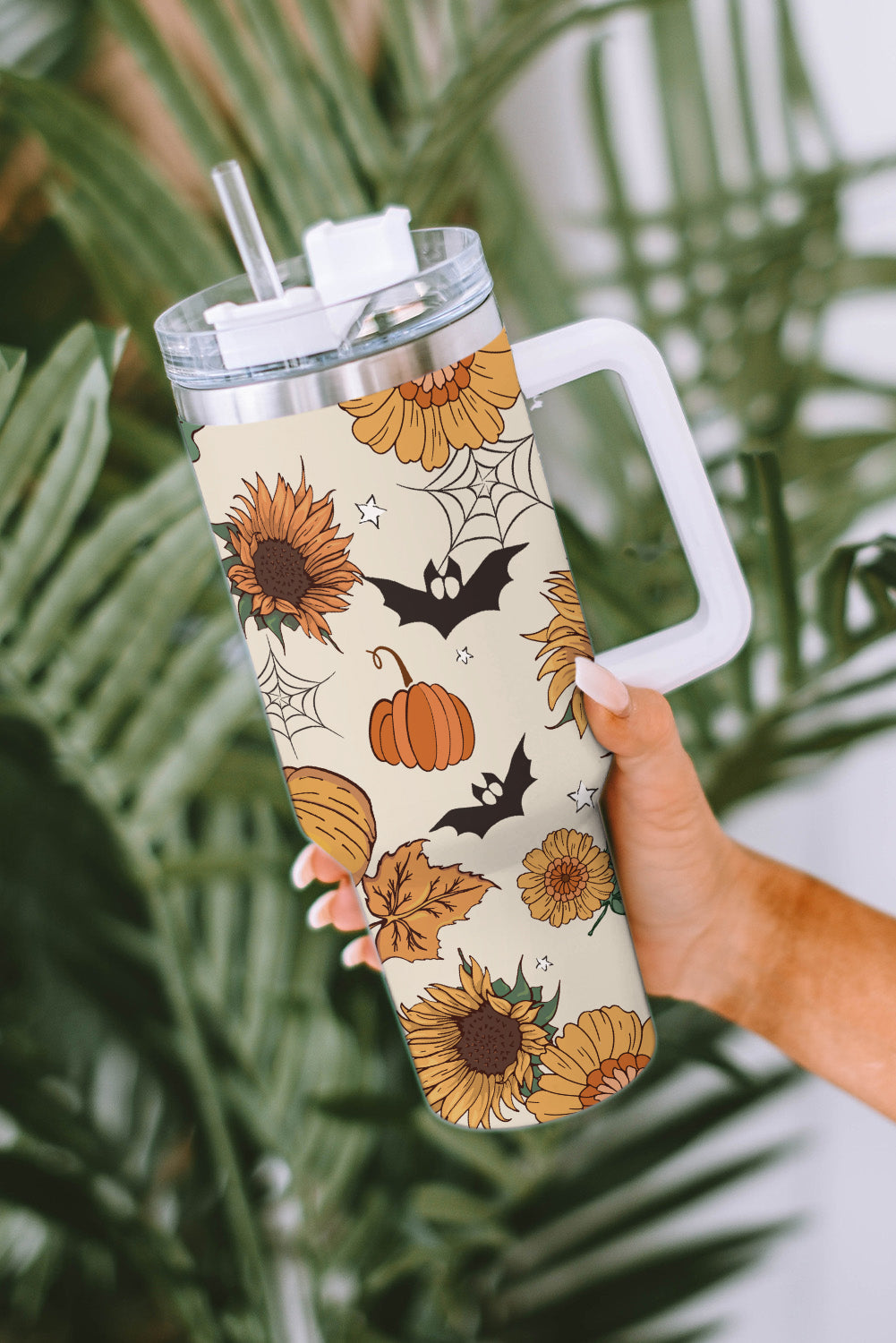 Pattern Print Halloween Print Handled Stainless Steel Vacuum Cup 40oz