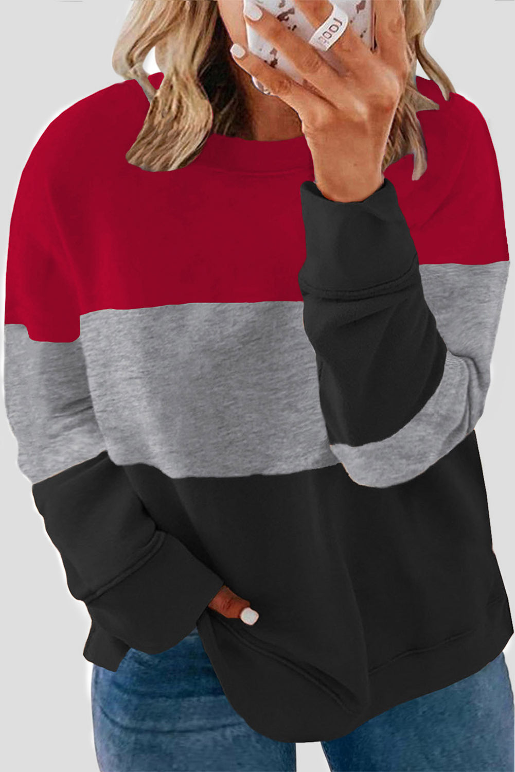Crew Neck Colorblock Plus Size Sweashirt