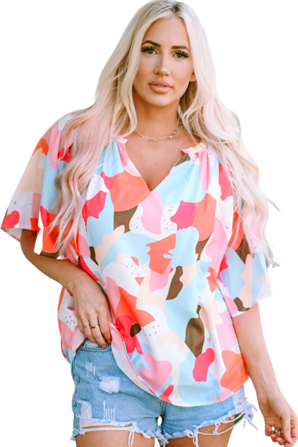 Women's Blouse Featuring V Neck Half Sleeve Floral-Print Print