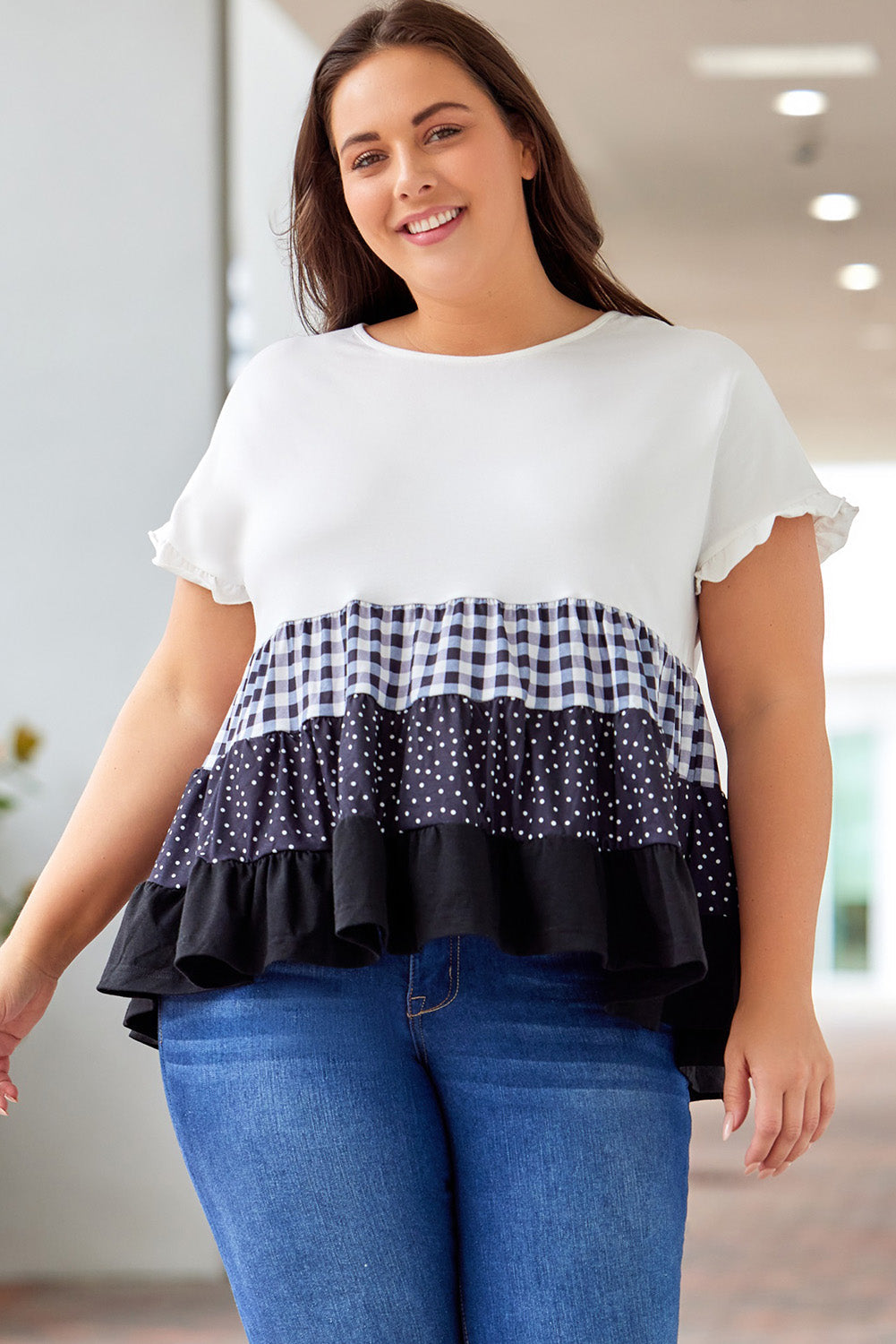 Babydoll Top for Women Plaid Plus Size