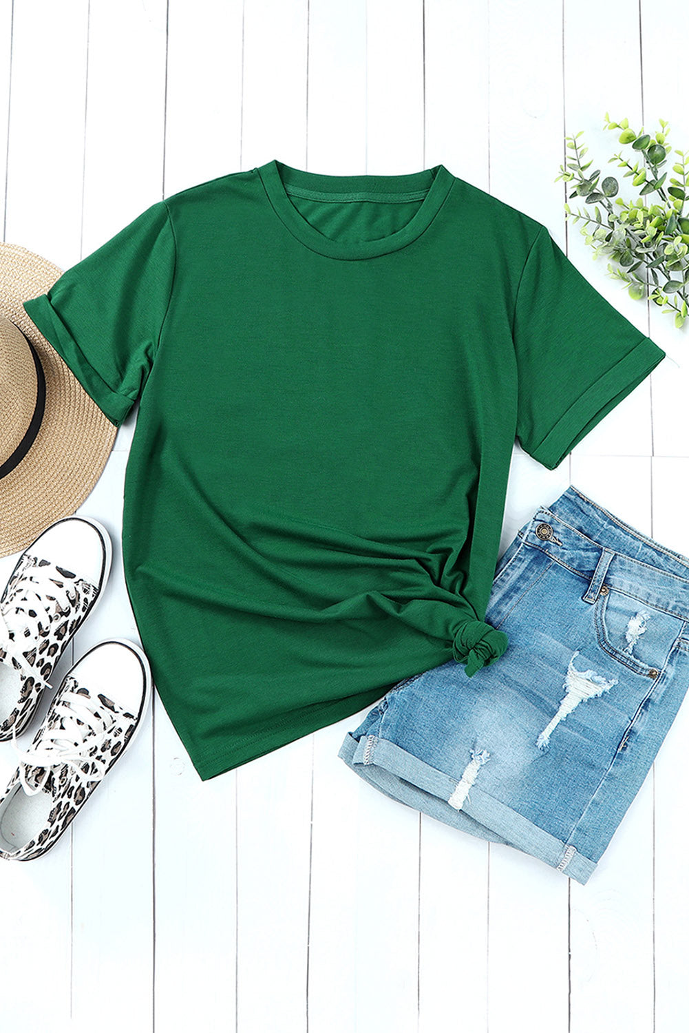 Tee for Women Solid Color Crew Neck Everyday Style