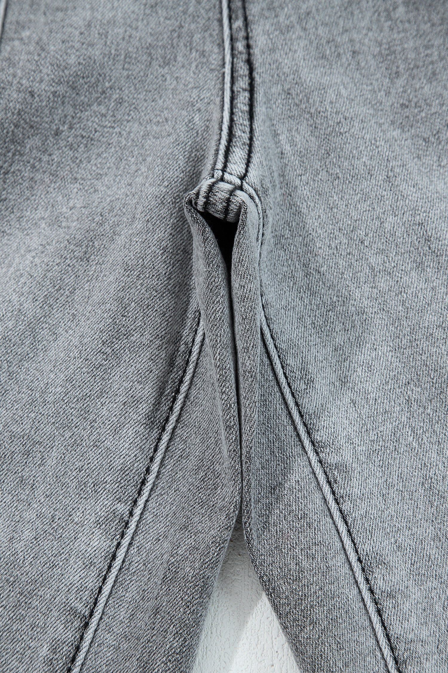 Detail Drawcord Seam Raw Hem Wide-Leg Denim Pants in Gray