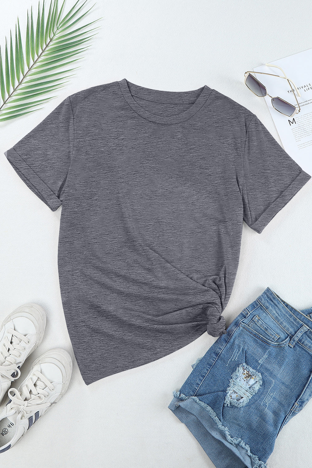 Tee for Women Everyday Plain Crew Neck Modern Wardrobe Pick