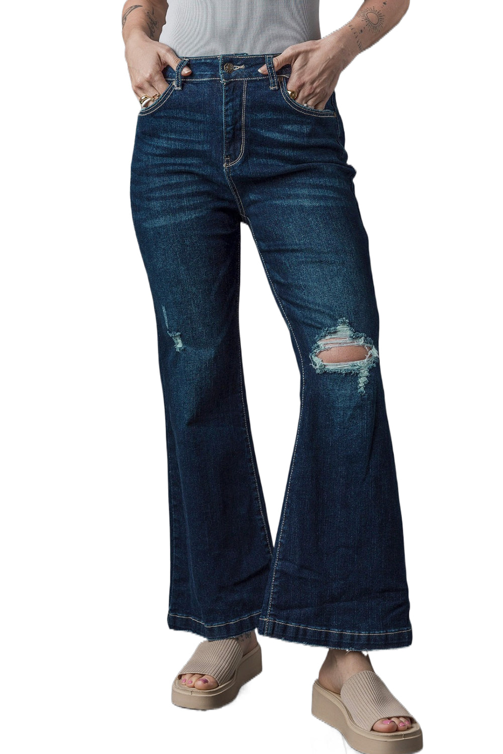 Jeans for Women Ripped Flared High Rise