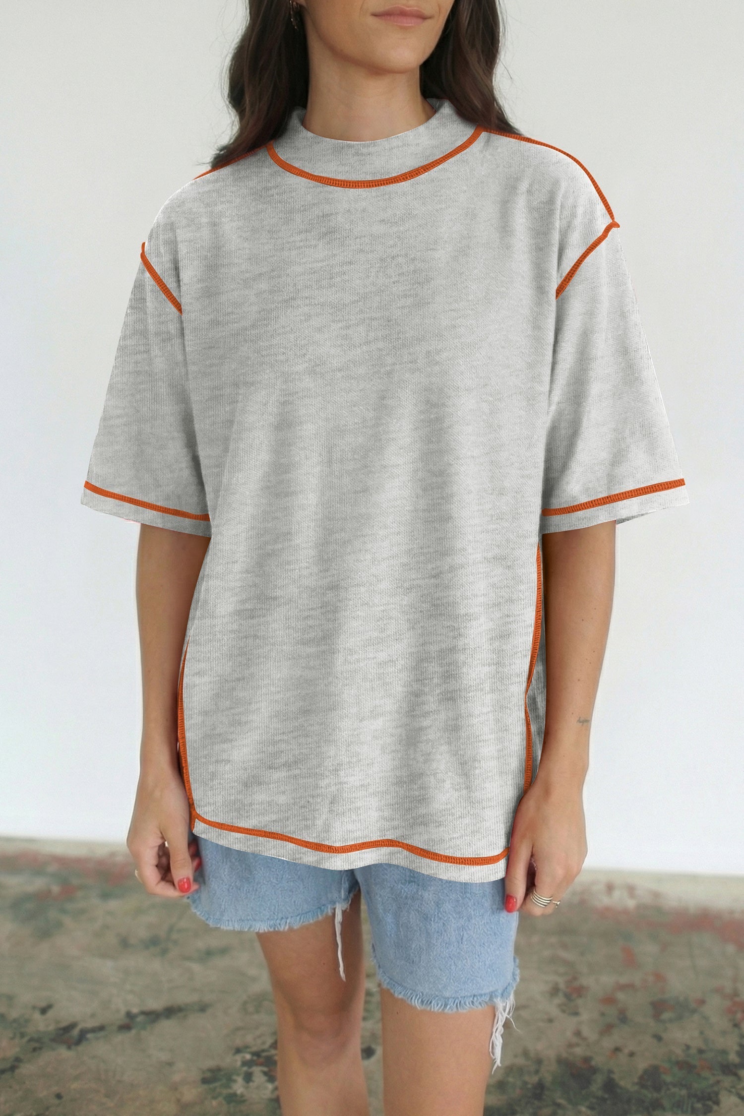 Light Grey Reversible Contrast-Stitched T-Shirt