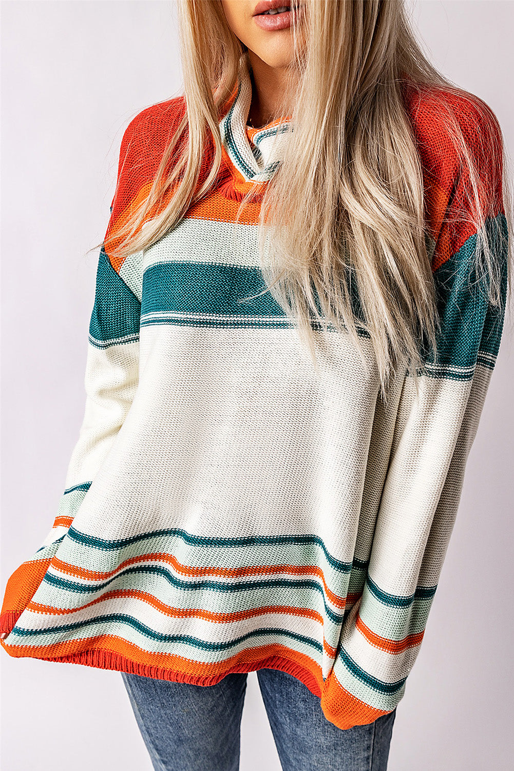 Knit Sweater for Women Cowl Neck Color-Block