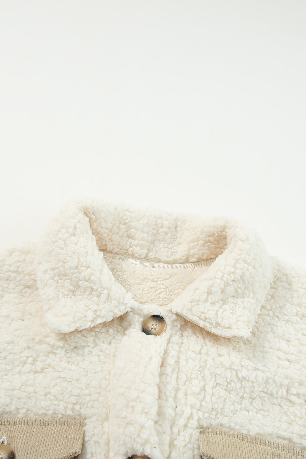 Contrast Flap Pocket Single Breasted Teddy Coat in Beige