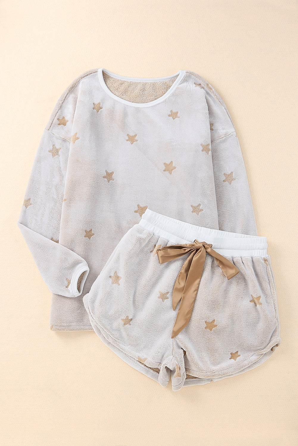 Star Pattern Plush Pattern Long-Sleeved Pullover and Shorts Lounge Set