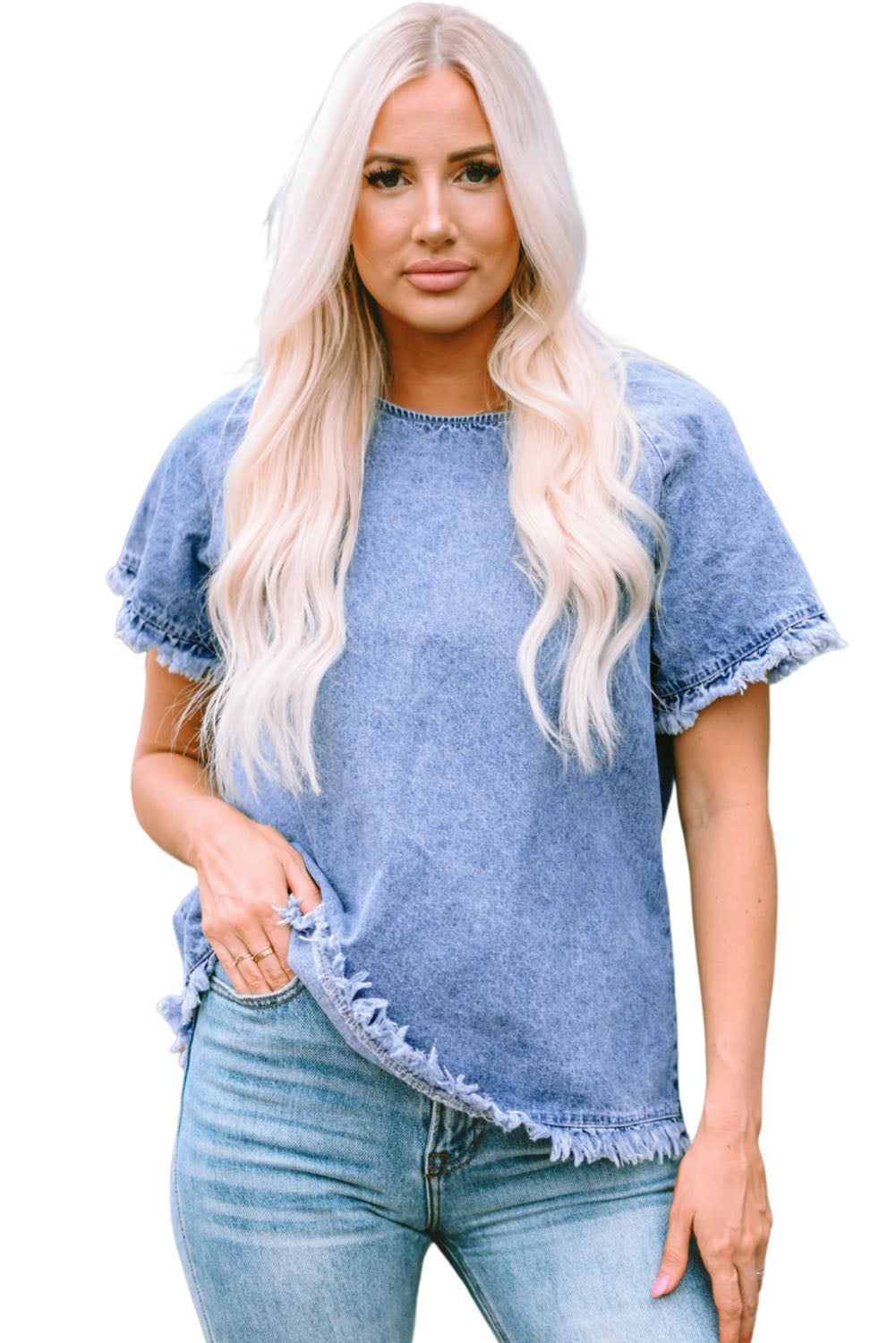 Women's Top with Raw Edge Denim