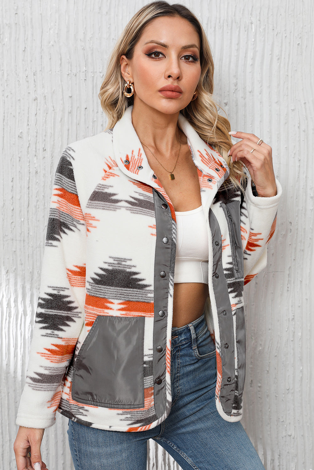 Jacket for Women Aztec Fleece Snap Button