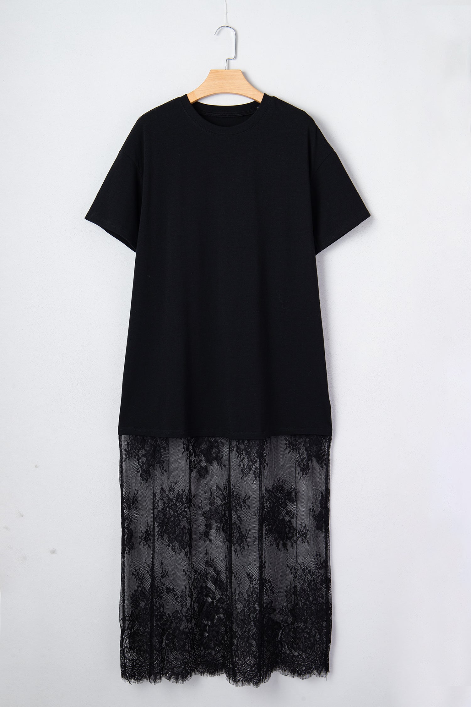 Patchwork Short-Sleeved Floral Short-Sleeved T Shirt Loose Maxi Dress in Black