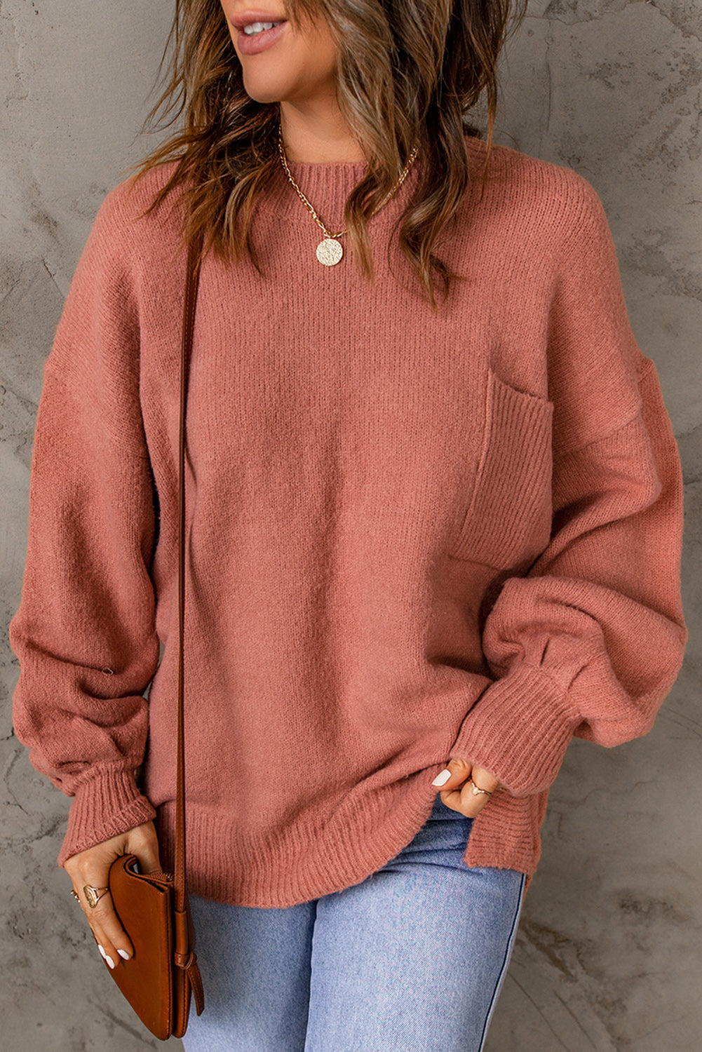 Women's Sweater Featuring Puffy Sleeve Pocket-Detail