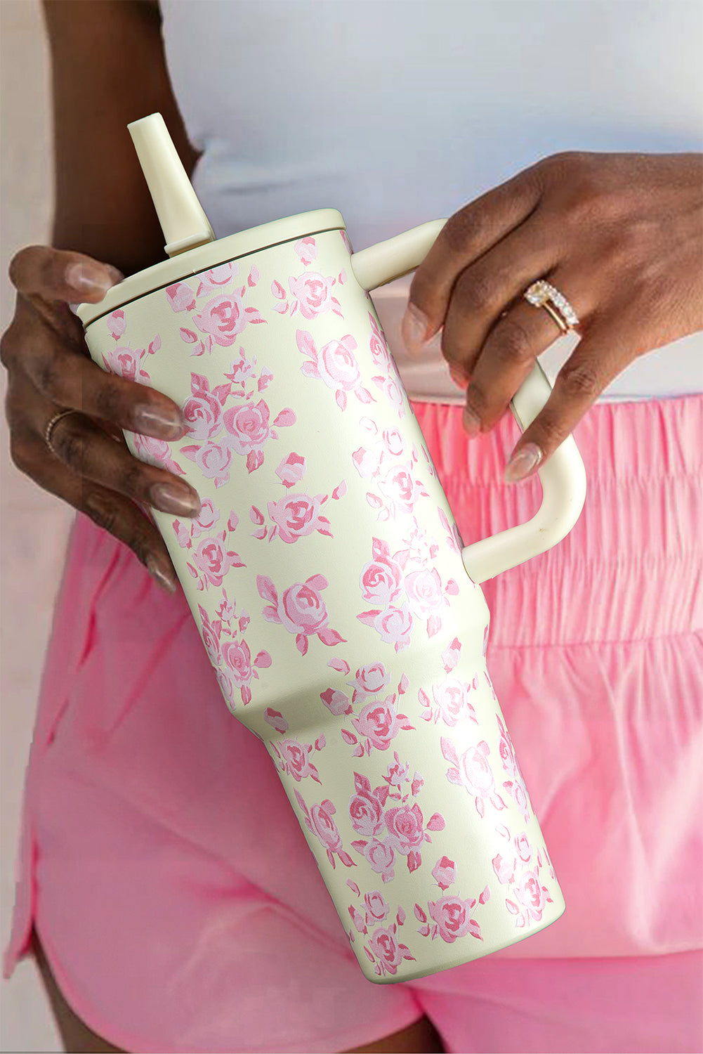 Flower Print Handle Insulated Large Tumbler 40oz