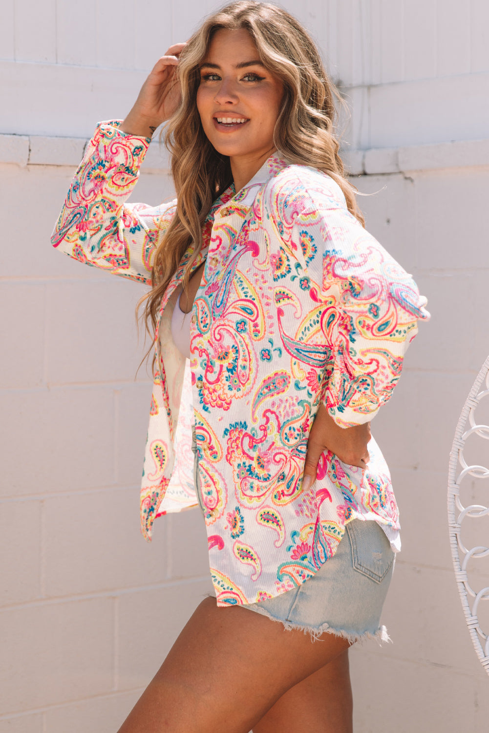 Women's Shacket with Cord Paisley Pattern