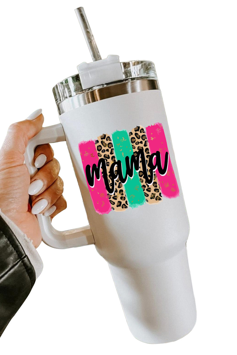 mama Leopard Colorblock Handle Portable Cup 40oz