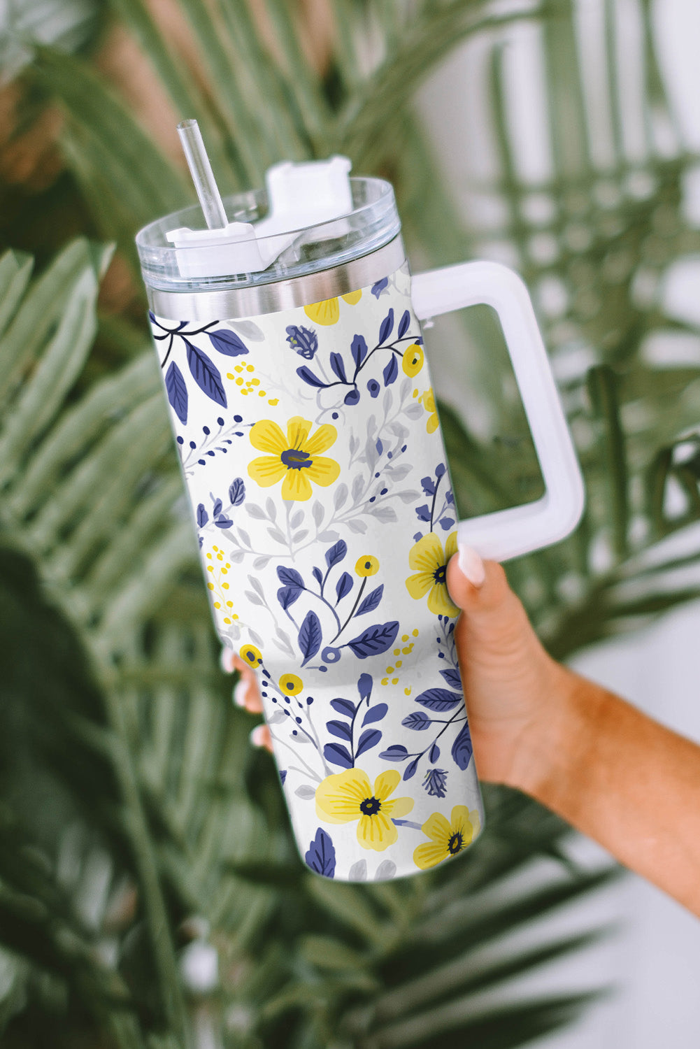 Print Stainless Flower Stainless Handled Large Tumbler 40oz