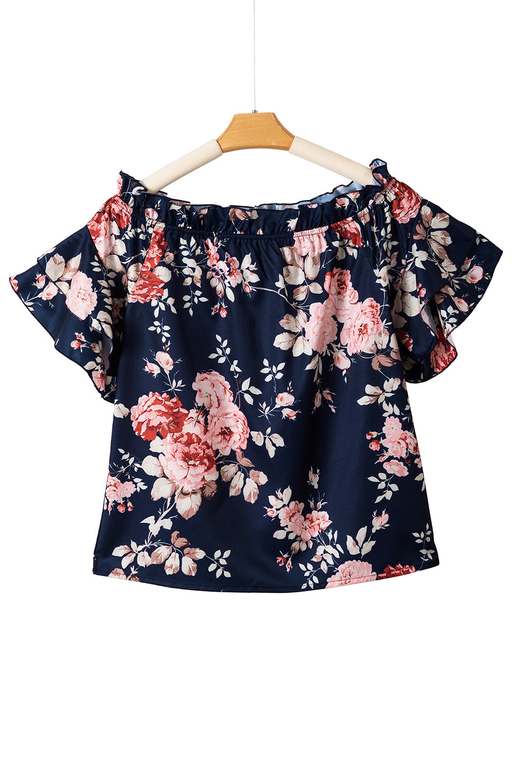 Women's Blouse Featuring Floral-Print Ruffle-Trimmed Flounce Sleeve