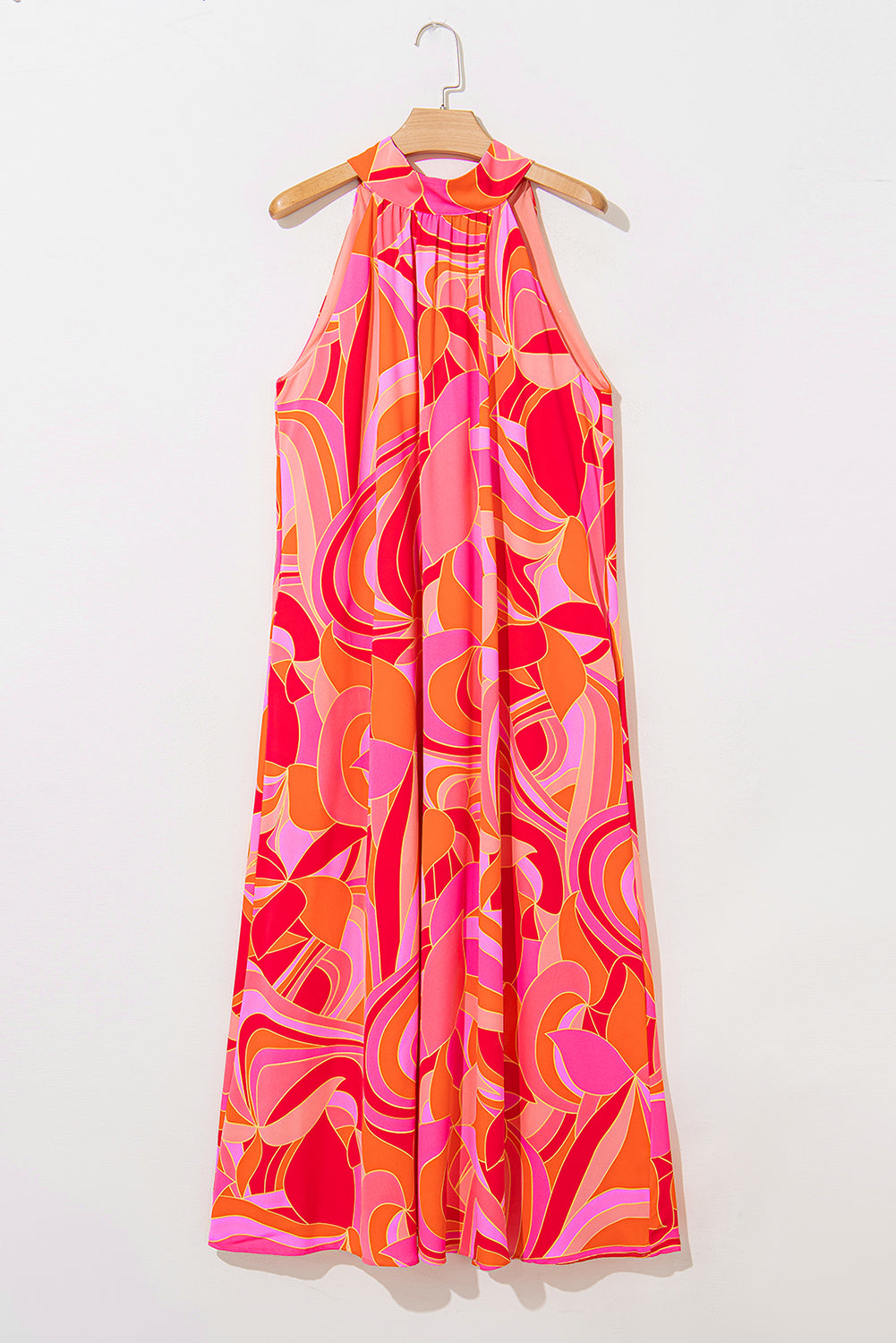 Abstract Printed High Neck Sleeveless Maxi Dress