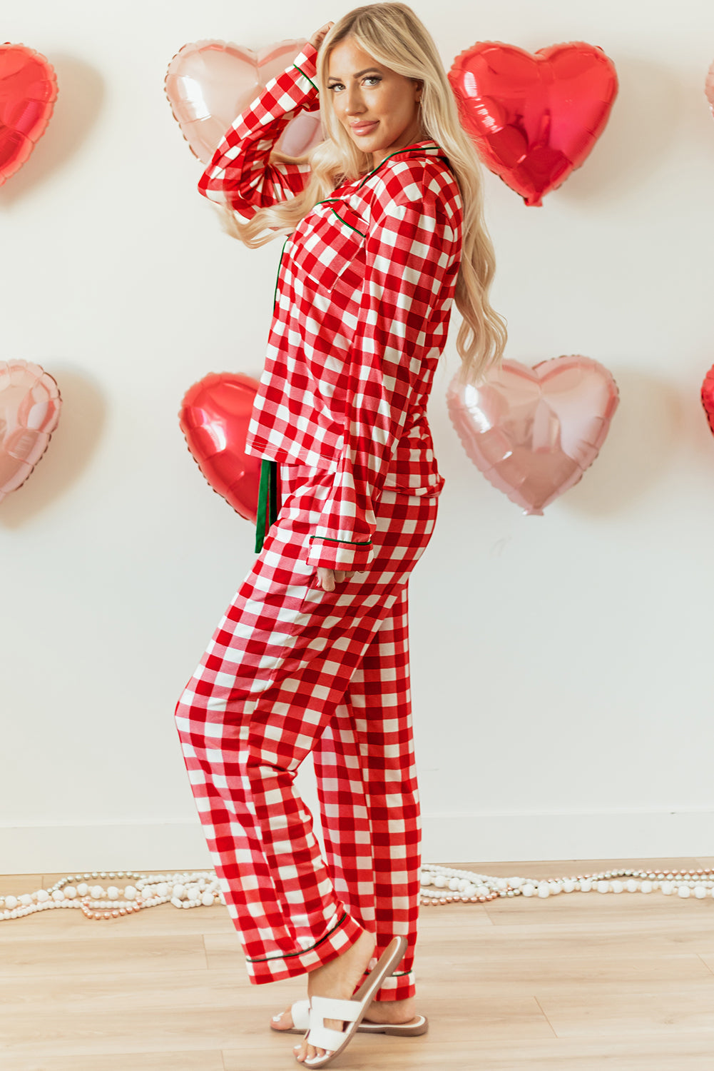 Print Christmas Plaid Shirt and Pants Pajama Set