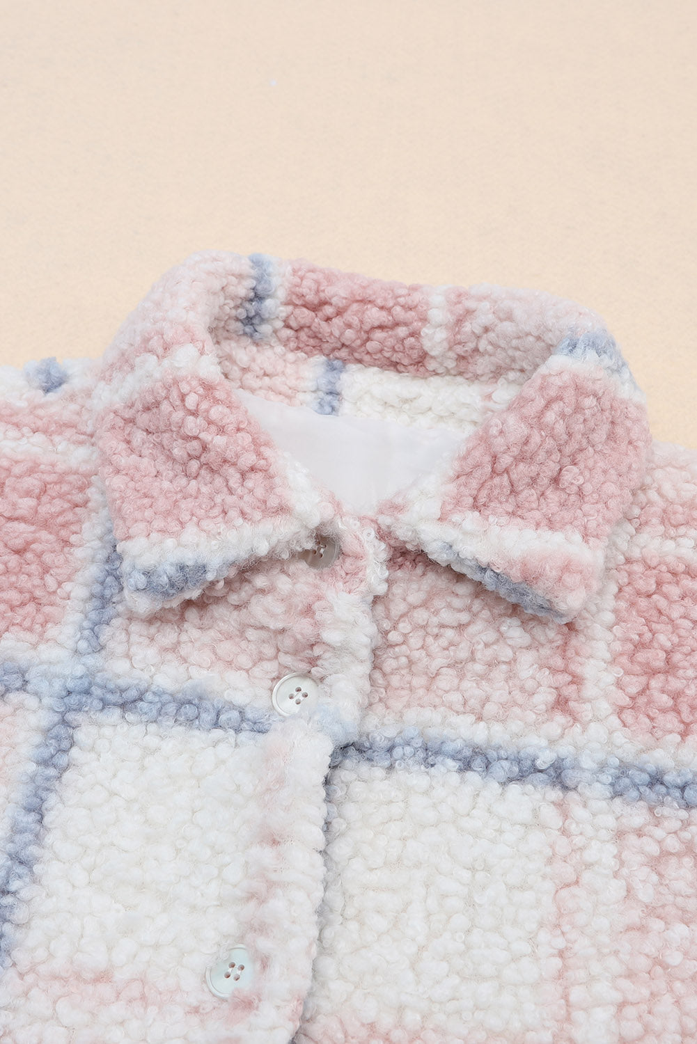 Women's Shacket with Collar Sherpa Checker Print