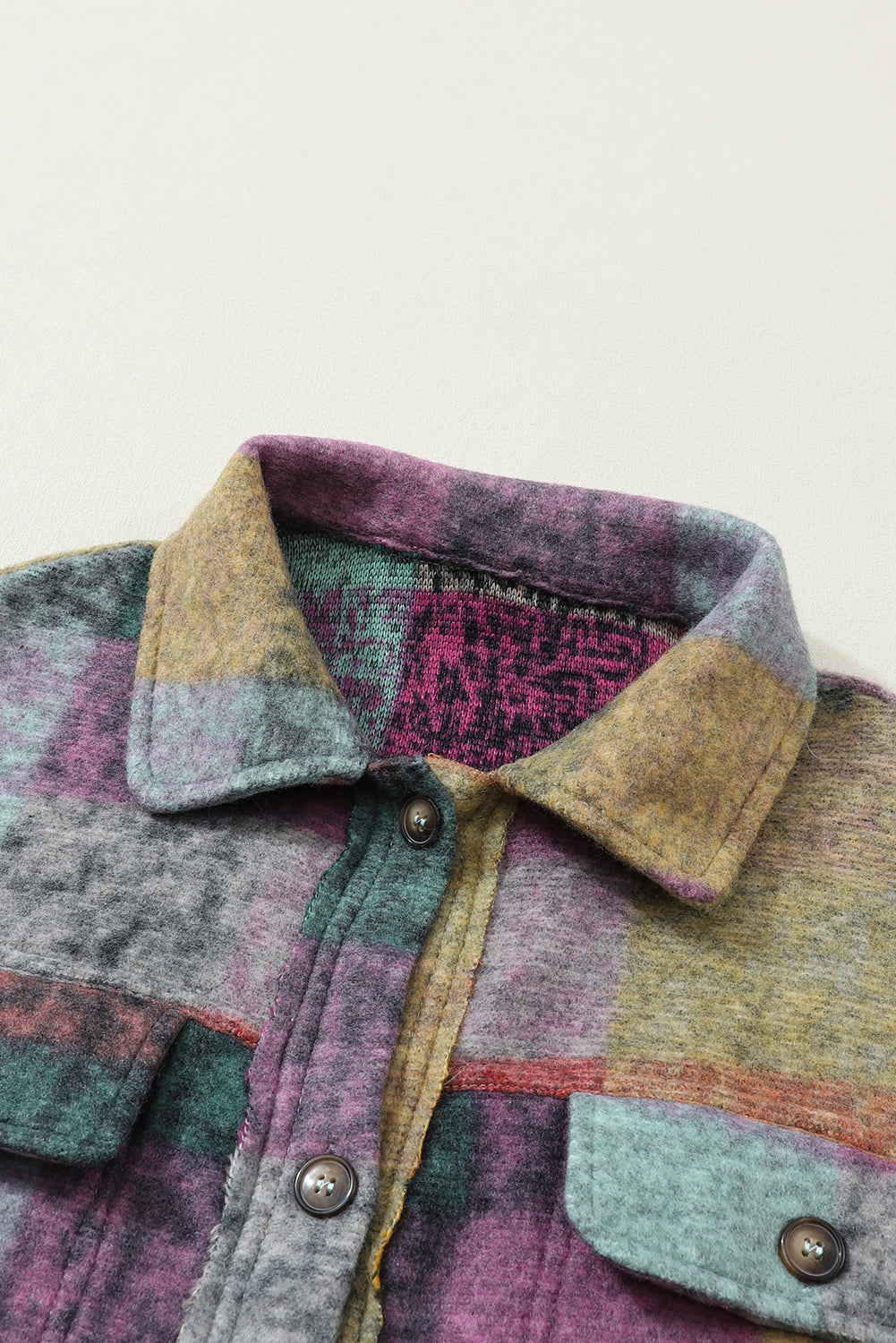 Women's Shacket Featuring Oversize Brushed Plaid Pocket-Detail