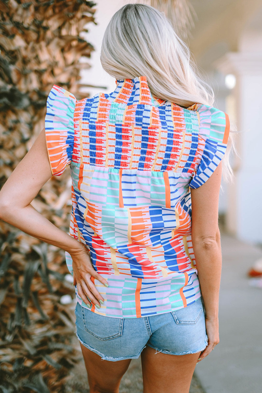 Women's Top Featuring Striped Mock Neck Flutter