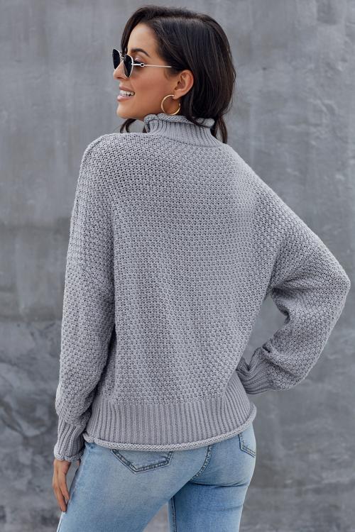 Women's New Gray Chunky Batwing Long-Sleeve Turtleneck Sweater