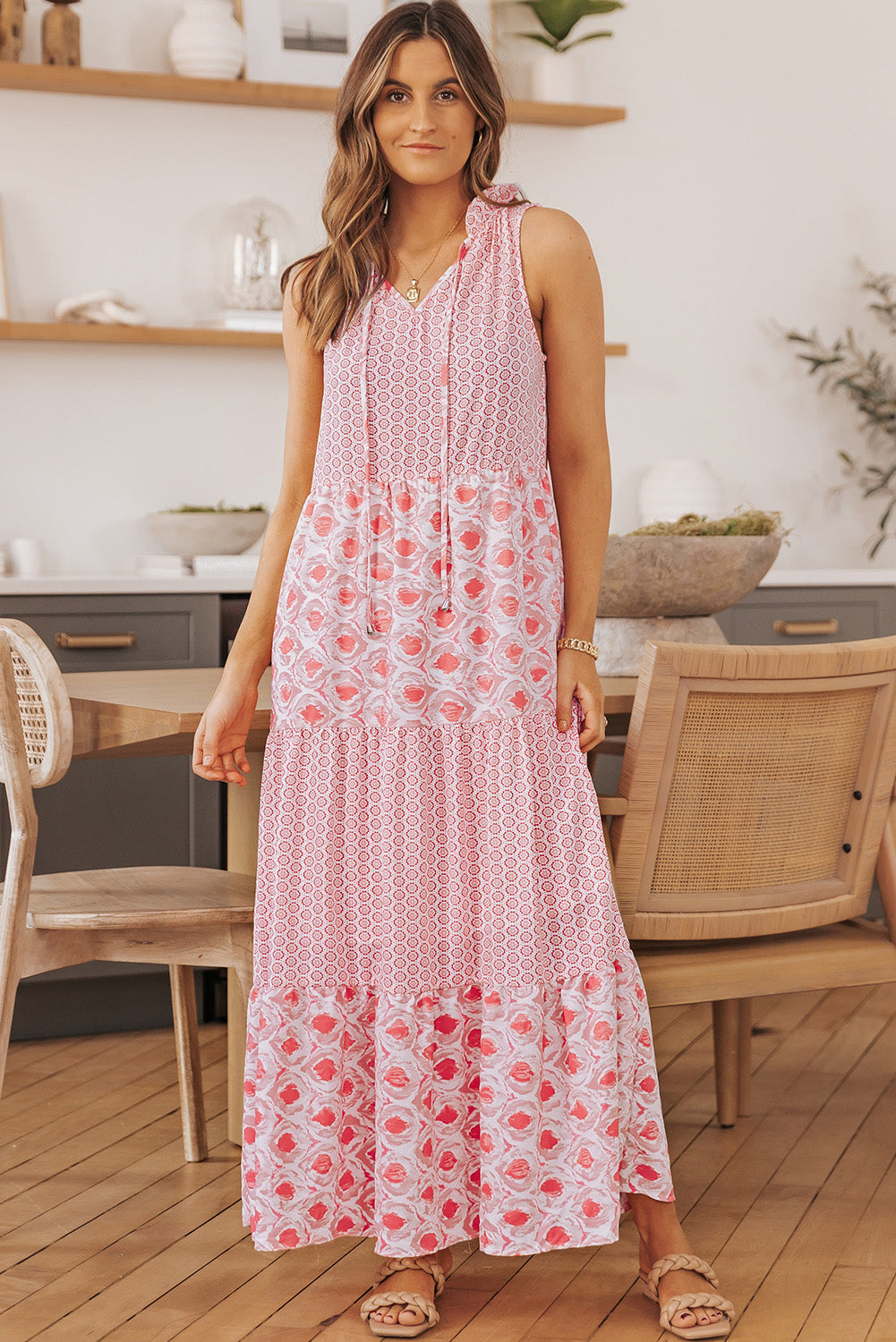 Women's Split Neck Sleeveless Maxi Dress