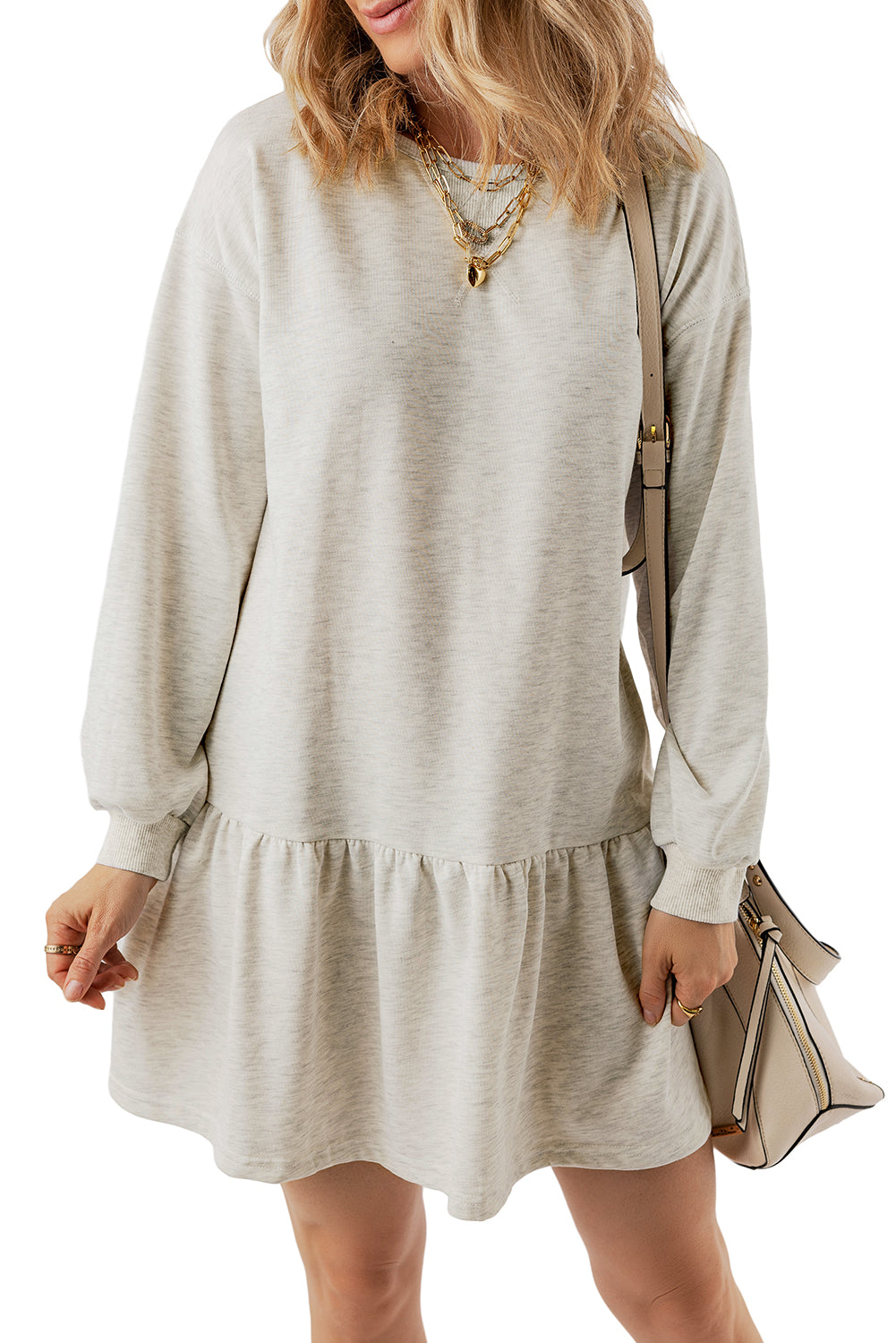 Mini Dress for Women Balloon Sleeve Ruffle-Trimmed Hem