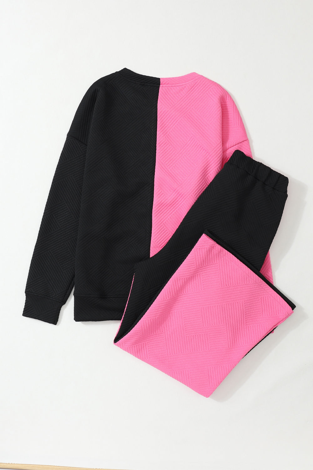 Women's Textured Everyday 2-Piece Contrast Color-Block Outfit